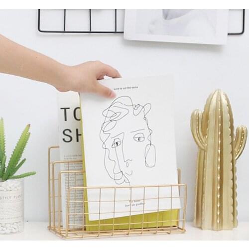 Grid Wrought Iron Desktop Storage Rack Bookshelf Magazine File Organizer Holder