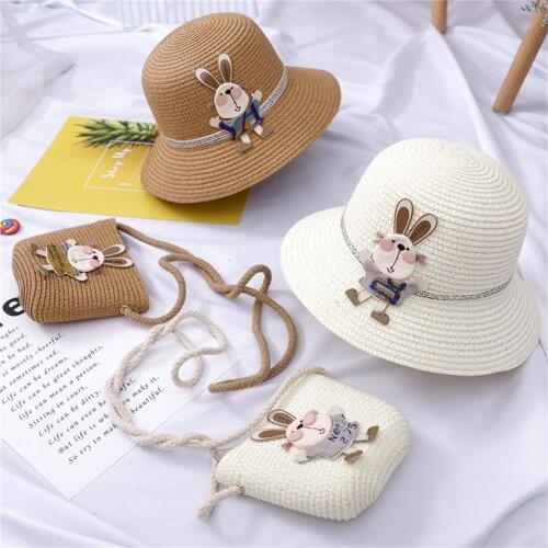 Summer Fashion Children Sunscreen Sun Hat Straw Hat Bag Set For Girls Sunshade Hat Straw Beach Sun Breathable Hat Accessories