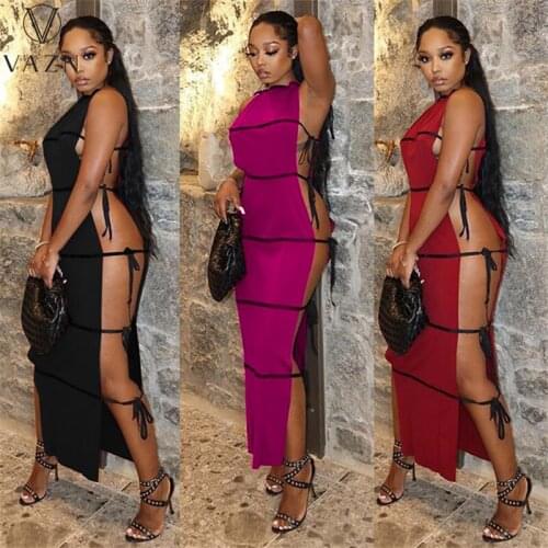 VAZN 2021 Hole Out Backless Formal Elegant Night Party Sleeveless Maxi Dress Shinny Night Party Shinny Slim Dress