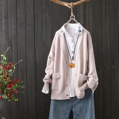 Long-sleeved V-neck knitted cardigan womens loose autumn and winter clothing 2021 new sweater jacket Western casual top