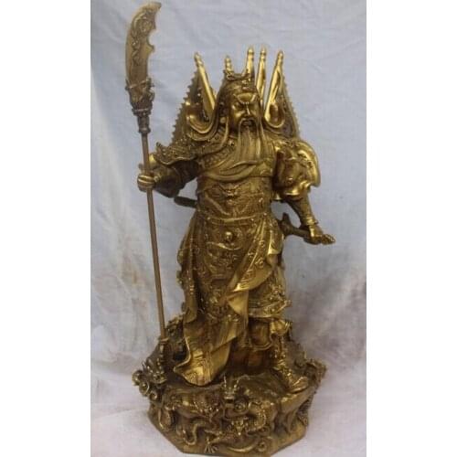 Xd 002508 17" Chinese Bronze 9 Dragon Warrir GuanGong Guan Gong GuanYu Hold Sword Statue