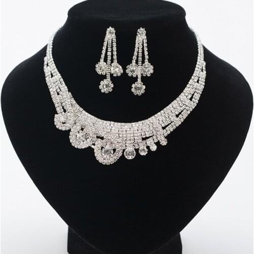 YFJEWE Wedding Dress Wedding Accessories Jewelry Femme New Fashion Rhinestone Bride Chain Necklace Earrings sets for Women N081