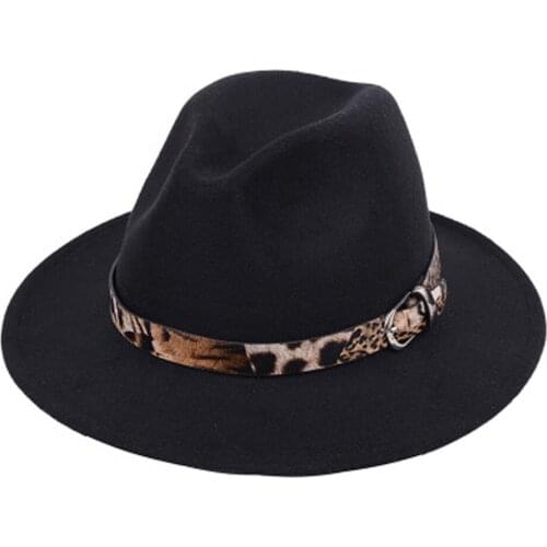 Newest Arrival Women Ladies Wool Felt Fedora Hat Leopard Print Wide Brim Wool Panama Casual Formal Party Winter New Fedoras