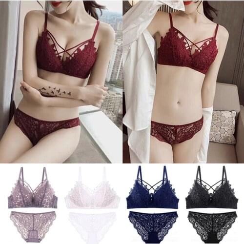 Womens Sexy Lace Bra Sets Lingerie Nightwear Seamless Underwear Backless Vest Lingerie Floral Soft Comfortable Underwear Set