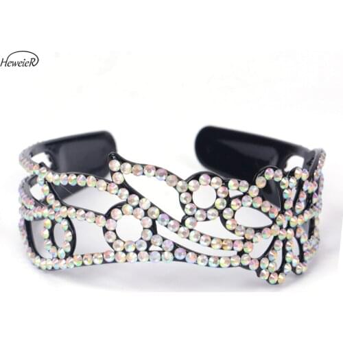 Lady Women Plastic Hollow Flower Wide Teeth Rhinestones Crystal Hair Hoop Hairbands Headband Hairpiece Hairpin Hoop Clips
