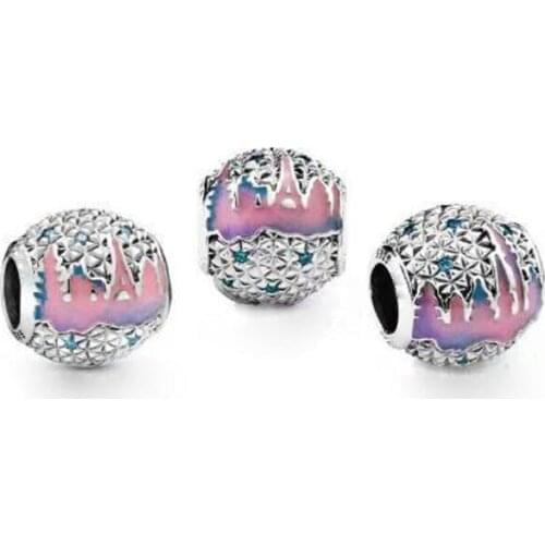 925 Sterling Silver Beads Enamel Iron Tower Round Charm Fit Original pan Bracelet Necklace For Women DIY Jewelry Making 1pcs