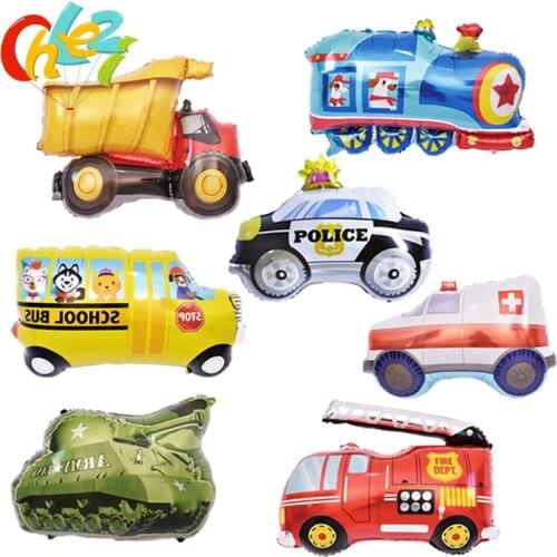 1pcs Baby birthday shower Tanks trucks trains fire trucks school bus birthday party decor balloon Kids toys children Gift globos