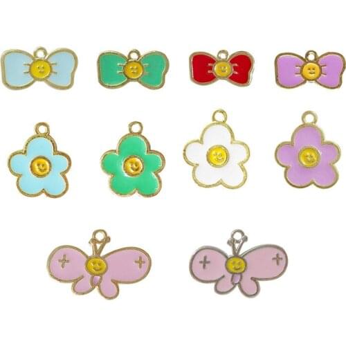 10Pcs Enamel Smile Face Charms Alloy Mixed Bow Flowers Butterfly Pendant For Earrings Necklace Jewelry Making Handmade Accessory