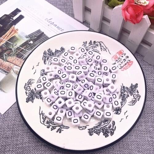 20pcs 10*10mm Cube Acrylic Letter Beads Single Alphabet "O" White Square Bracelet Jewelry Making Beads