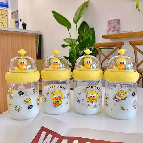 450ml kawaii Plastic Water Bottle Tour Drinking Bottle Yakult Shape Cute Kawaii Milk Carton Shaker Bottle for Kids/Girl/Adult