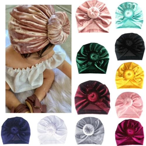 Toddler Girls Kids Baby Velvet Donut Hat Big Bow Hairband Headband Stretch Turban Knot Head Wrap