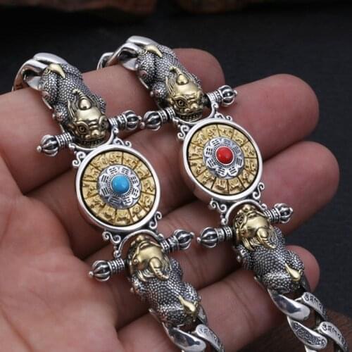 BOCAI New real solid s925 sterling silver nine palaces gossip brave men bracelet vintage vajra personalized couple jewelry