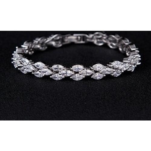 Rongyawei Fashion Top Quality Zircon Bracelet White Gold Color Trendy Women Bracelet Bangle Wedding Party Gift