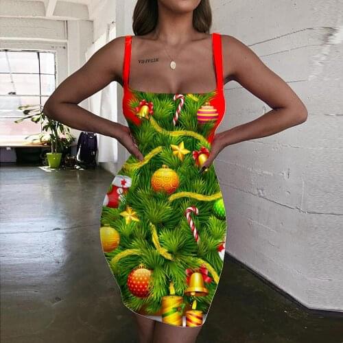 Giyu Brand Christmas Dress Women Trees Halter Sleeveless Gift 3d Print Party Vestido Sexy Womens Clothing Mini Evening Short