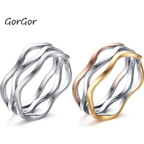 GorGor 2020 New Arrivals Creative Multi Layer Stainless Steel Irregular Three-ring Rings for Fashion Women Jewelry Gift R-184