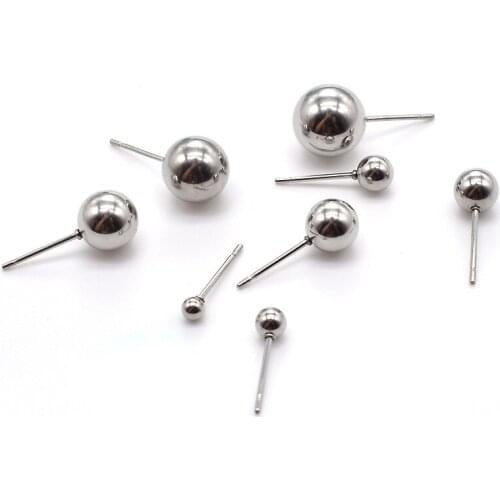 20pcs/lot Surgical Stainless Steel Gold Rose Gold Round 2 3 4 5 6mm Ball Earring Post Stud Fit DIY Women Jewelry Making Finding