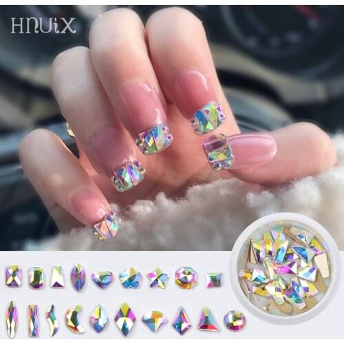 HNUIX 30pcs Crystal AB Teardrop Nails Crystals Stones Drop Shape Flat Back Rhinestones For Glass 3D Nails Design Art Decorations