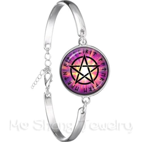 Classic Pentacle Bracelet Tree of Life Picture Glass Cabochon Jewelry Silver Plated For Women Girls Children Gift