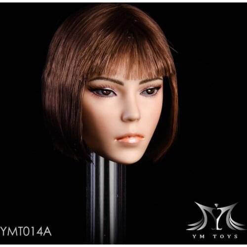 Collectible YMT014 1/6 Female Head Sculpt Magic Planted Hair Mixed-race Beauty Carved Model for 12'' New Pichen Suntan Body