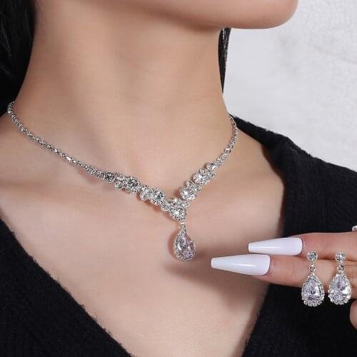 Fashion classic crystal necklace earrings jewelry set new lady wedding pearl vintage jewelry set Womens beauty accessories set
