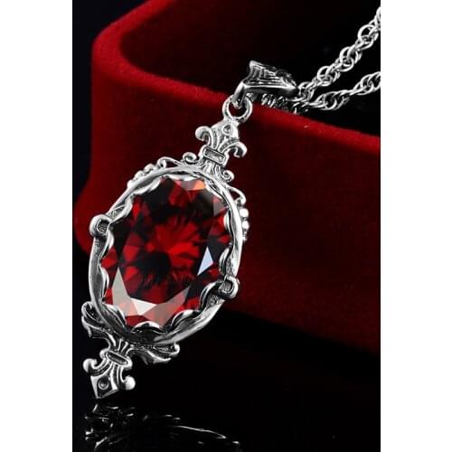 Red Gemstone Vintage Pendant Ruby Women Necklace with Gem Stone Sterling Silver Retro Palace Style Jewelry Women Elegent Noble