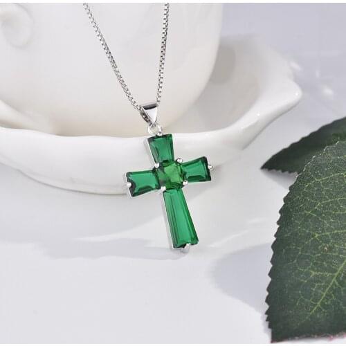 Handmade Emerald Cross Pendant Real 925 Sterling Silver Party Wedding Pendants Necklace For Women men Genuine Gemstone Jewelry