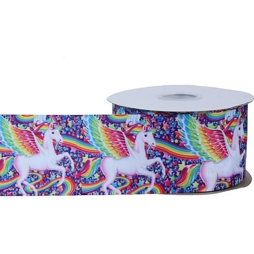 FLRA Ribbon 75mm rainbow unicorn printed grosgrain ribbon for hair bows maker