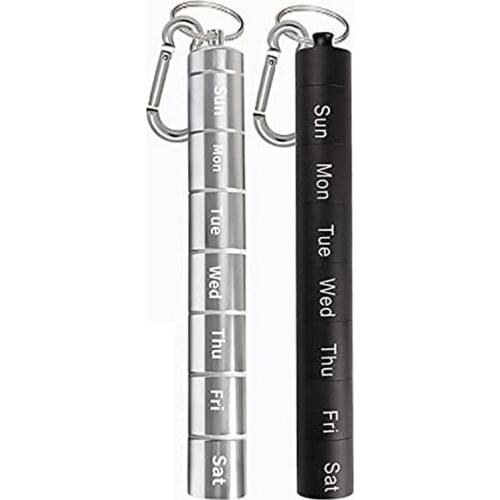 Metal Pill Box Organizer, 7 Days Pill Organizer, Waterproof Emergency Keychain Pill Holder Medicine Case 2Pcs