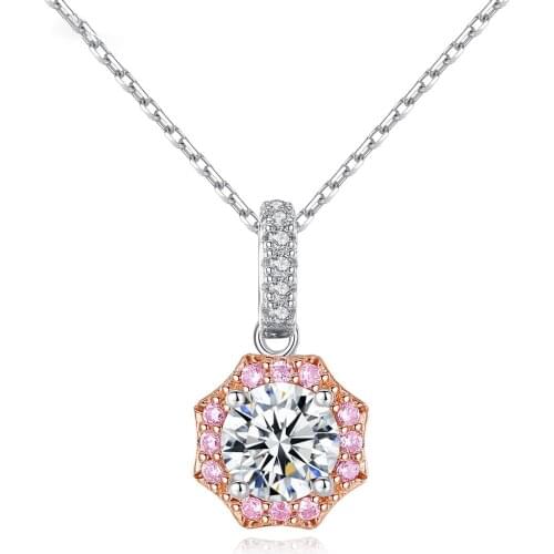 MetJakt S925 Sterling Silver Inlaid Zircon Double Color Gold Sweet Cute Girls Necklace
