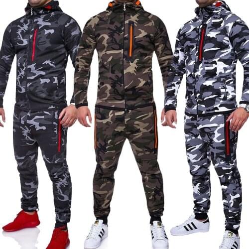 Men Sets Track Suit 2021 Camouflage Jacket Camo Print Tracksuit Matching Sportswear Hoodie Coat Pants Sweatsuit Military