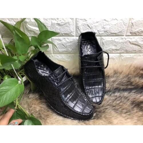 2018 new design fashion100% Genuine real crocodile belly skin men shoe durable solid crocodile skin men leisure shoe black color