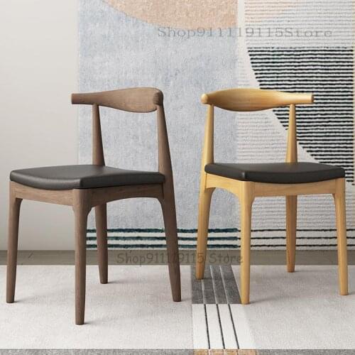 Solid Wood Dining Chair Nordic Simple Back Home Computer Desk Ox Horn Chair Stool Light Luxury Leisure Chair In Modern Restauran