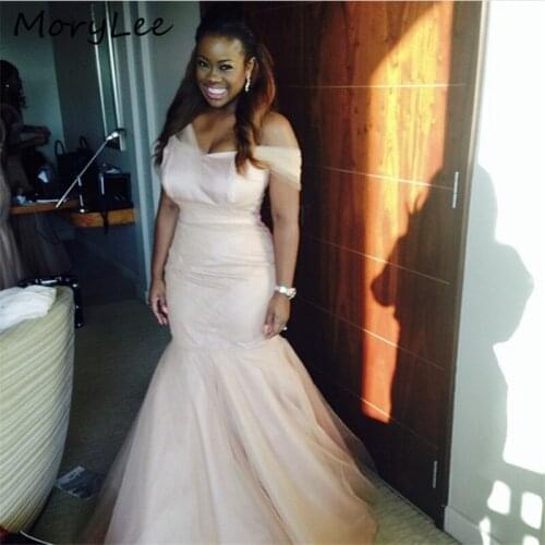 Bridesmaid Dresses Off The Shouder Floor Length Soft Tulle Mermaid Bridesmaid Gowns Wedding Party Dresses With Zipper Back