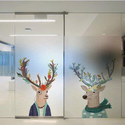Cartoon deer windows film sticker Custom size stained frosted glass home foil door glass stickers PVC self-adhesive windows deco