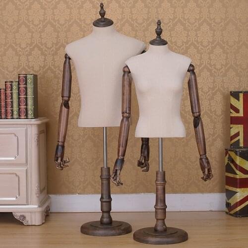 Popular Fabric Wrapped Upper Female Torso Mannequin With Wooden Hand Male Mannekin for Window Display