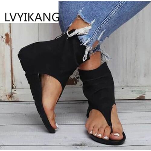 Ladies Sandals Clip Toe Flat Women Platform PU Leather Gladiator Shoes Summer Female Flip Flop Zipper Plus Size Casual Woman