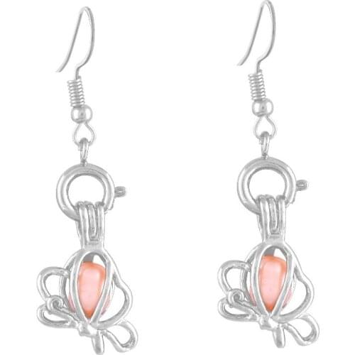Mini Butterfly Earrings Hook with 6-7MM Real Freshwater Pearl , DIY Cage Earrings Dangle for Women Bijou Gift