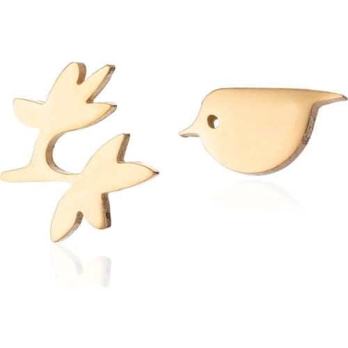 K-pop Stainless Steel Tiny Small Bird Branch Stud Earrings For Girl Animal Earing Trendy Lover Jewelry Home Party Accessories