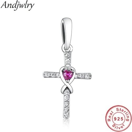 Fit Original Charm Bracelet 925 Sterling Silver Cross Dangle Charm With Mix Red Zirconia Silver Jewelry Berloque