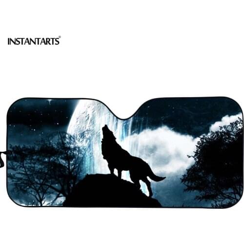 INSTANTARTS Animal Wolf Design Sun UV Protector Shade Car Windshield Visor for Auto Universal Blocks UV Rays Protector Sunshade