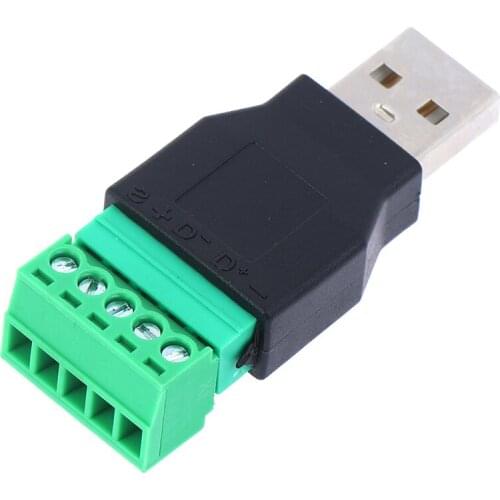 USB 2.0 Type A Male To 5P Screw W/ Shield Terminal Plug Adapter Connector