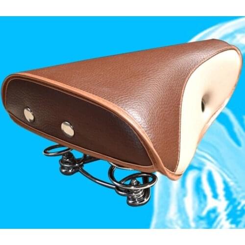 Bicycle Saddle Vintage Road Bike Seat Leather Cushion Comfortable Cyclling Parts Seatstay Rivet PU Leather Steel Base Material