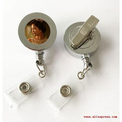 Sublimation blank plastic retractable key ring chain with metal clip hot transfer printing blank materials 20pcs/lot