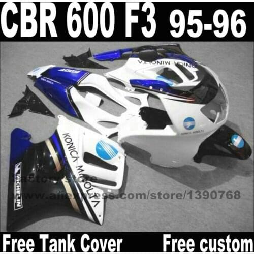 High quality fairing kit for HONDA CBR 600 F3 fairings 1995 1996 95 96 blue white black set +tank CN22