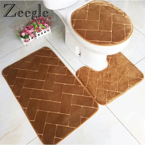 Zeegle 3D Embossing Bathroom Mats Set Toilet Bath Mat Carpet Shower Rugs Closestool Pedestal Rug Solid Toilet Lid Cover