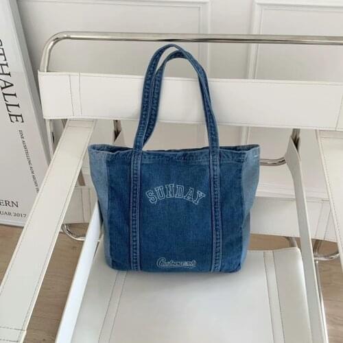 2021 Jeans Zipper Women Handbags Large Capacity Middle Female Shoulder Bag For Woman Chic Denim Letter Youth Tote Bag Whole Sale