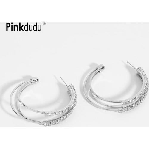 Pinkdudu Korean Womens Alloy Earrings Women C Shape Rhinestone Stud Earrings All Match Ins Elegant Earrings OG069