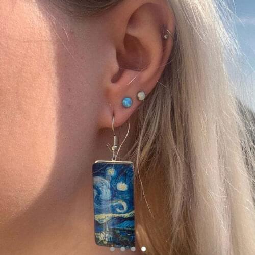 2021 Wholesale Fashion Art Style Van Gogh Painted Starry Sky Time Women Earrings Anniversary Temperament Earring Party Gift