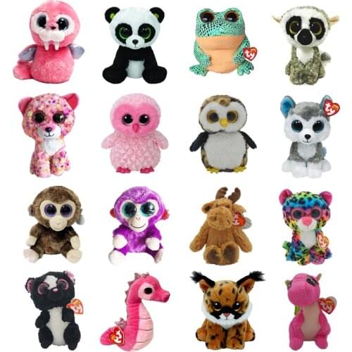 15CM Ty Beanie Boos Big Eyes Owl Sea Lion Monkey Leopard Plushie Cute Doll Baby Kids Collection Toys Decor Child Birthday Gift
