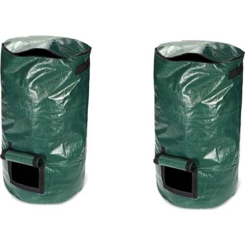 2Pcs 80L Organic Waste Kitchen Garden Yard Compost Bag Portable Environmental PE Cloth Planter 45X80CM